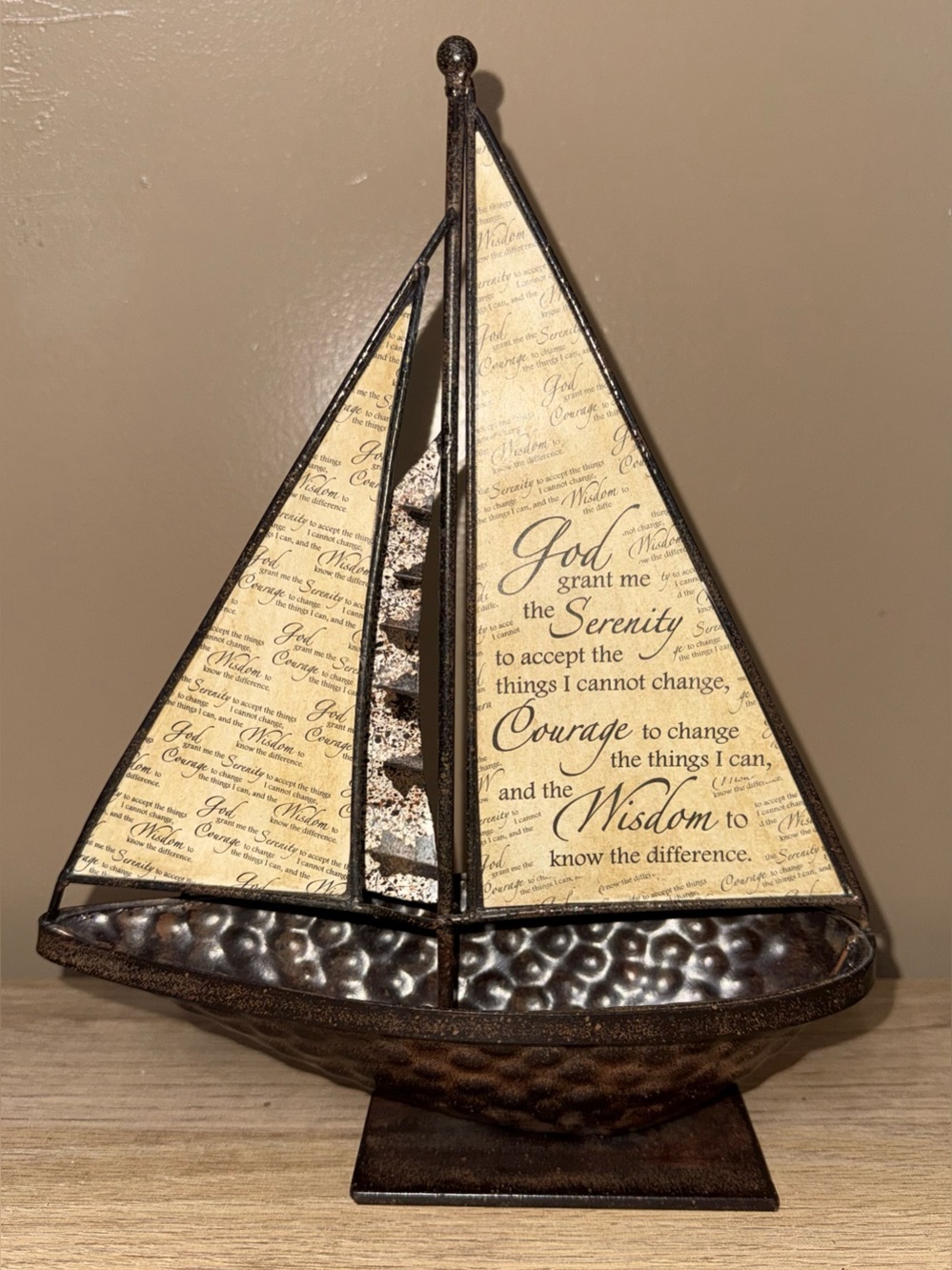 SERENITY Decorative Sailboat Table Accent with Inspirational Script.